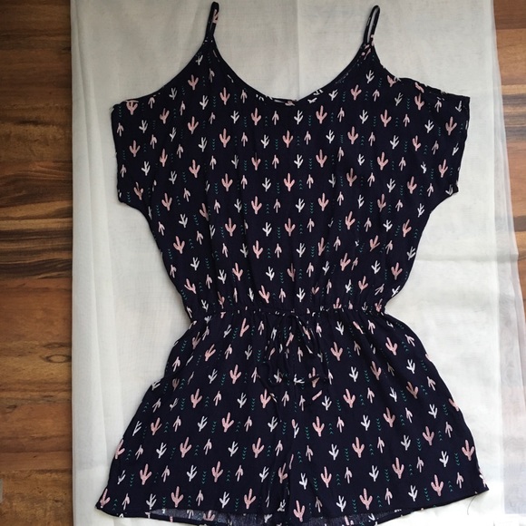 NWT! Navy Blue Cacti Print Romper - Picture 1 of 4
